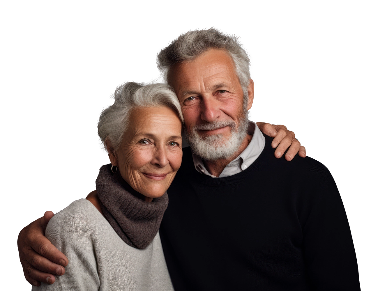 cute senior couple smiling and hugging