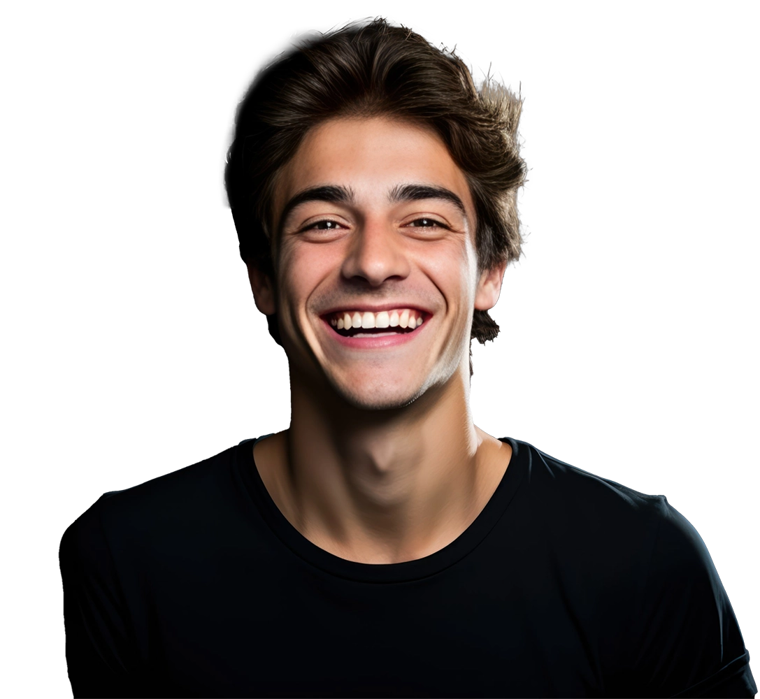 handsome young man smiling on black background