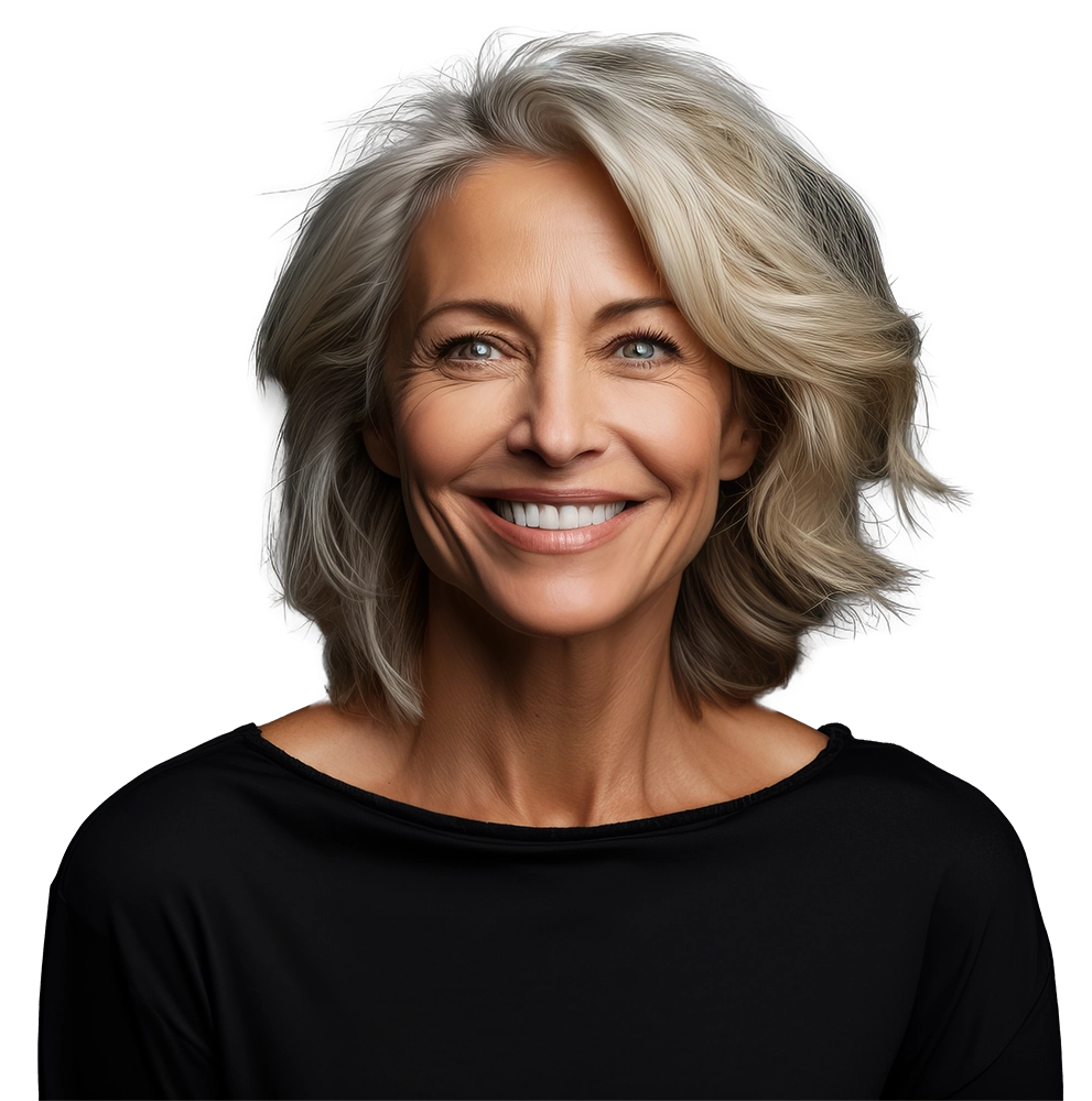 portrait of a happy senior woman looking at camera over black background